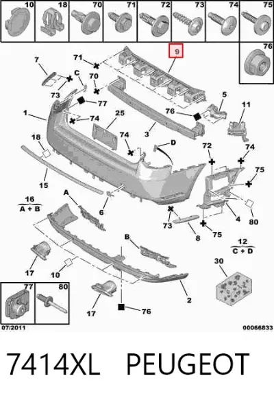 Absorbedor de parachoques trasero PEUGEOT 7414XL