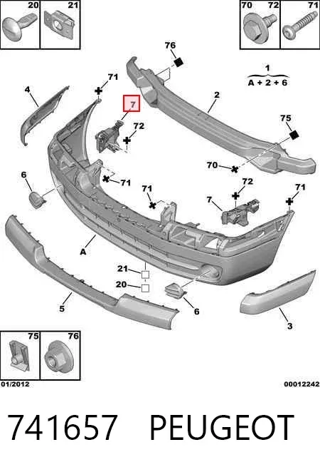 Kit de soportes/fijaciones del parachoques delantero 741657 Peugeot/Citroen