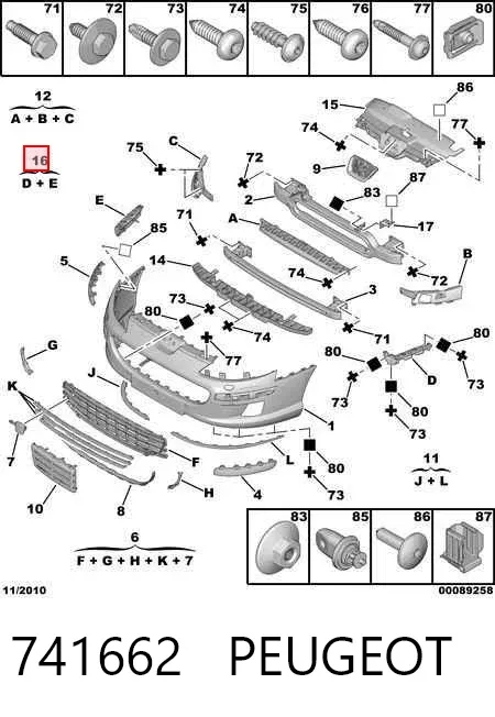 Kit de soportes/fijaciones del parachoques delantero 741662 Peugeot/Citroen