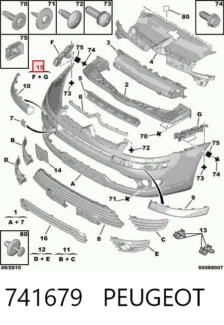Kit de soportes/fijaciones del parachoques delantero 741679 Peugeot/Citroen