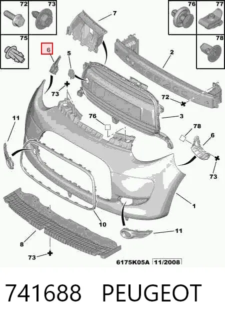 Soporte de parachoques delantero derecho 741688 Peugeot/Citroen