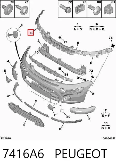 Kit de soportes/fijaciones del parachoques delantero 7416A6 Peugeot/Citroen