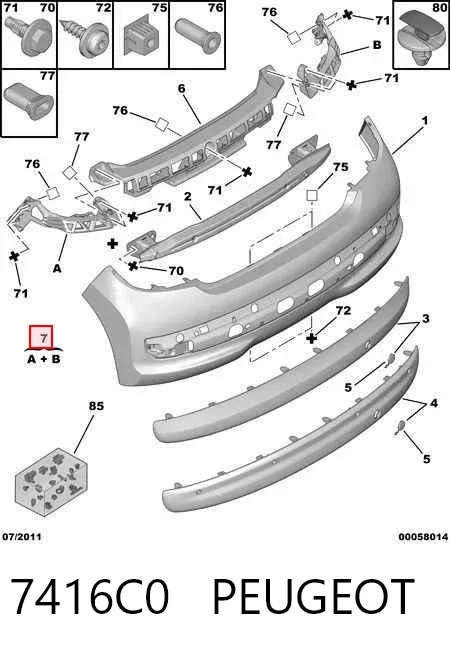 Kit de soportes/fijaciones del parachoques trasero 7416C0 Peugeot/Citroen