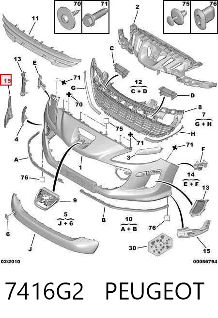 Kit de soportes/fijaciones del parachoques delantero 7416G2 Peugeot/Citroen