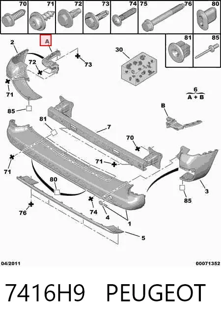 Kit de soportes/fijaciones del parachoques trasero 7416H9 Peugeot/Citroen