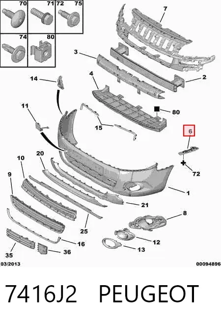 Kit de soportes/fijaciones del parachoques delantero 7416J2 Peugeot/Citroen