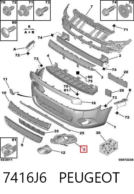 Tapa de rejilla de faro antiniebla del parachoques delantero 7416J6 Peugeot/Citroen