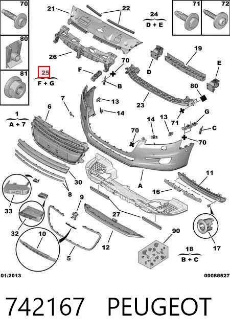 Kit de soportes/fijaciones del parachoques delantero 742167 Peugeot/Citroen
