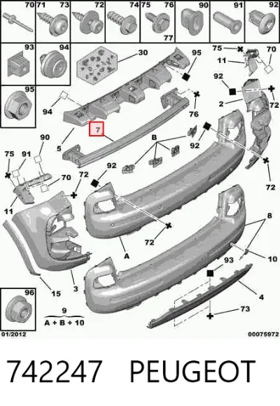 Refuerzo de parachoques trasero PEUGEOT 742247