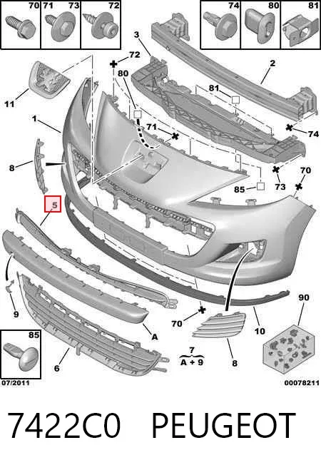 Rejilla superior del parachoques delantero 7422C0 Peugeot/Citroen