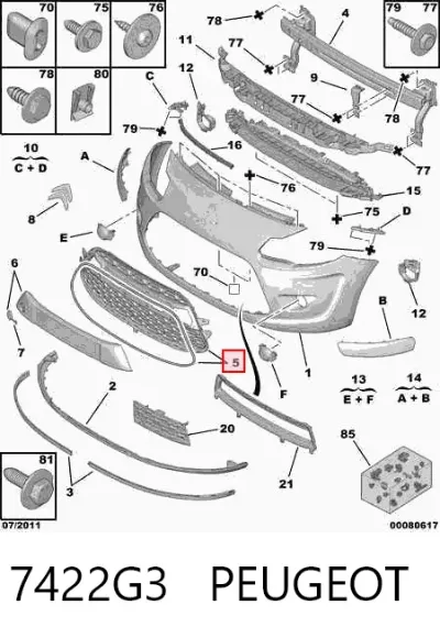 Rejilla del parachoques delantero PEUGEOT 7422G3