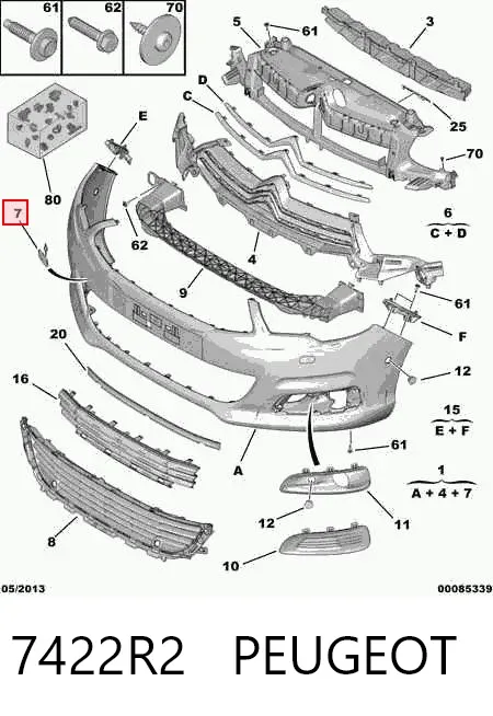 Tapa del enganche de remolcado delantera 7422R2 Peugeot/Citroen