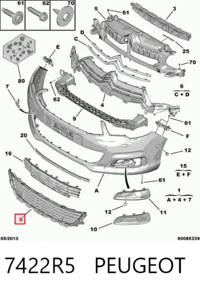 Rejilla del parachoques delantero PEUGEOT 7422R5