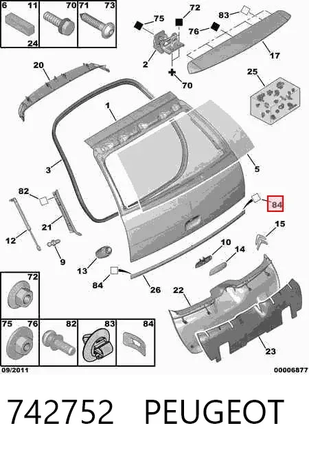 Moldura de la tapa del maletero 742752 Peugeot/Citroen
