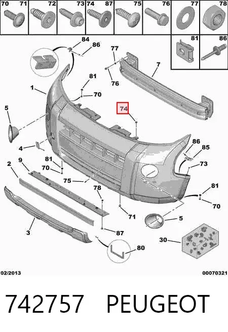 Perno de fijación del parachoques trasero 742757 Peugeot/Citroen
