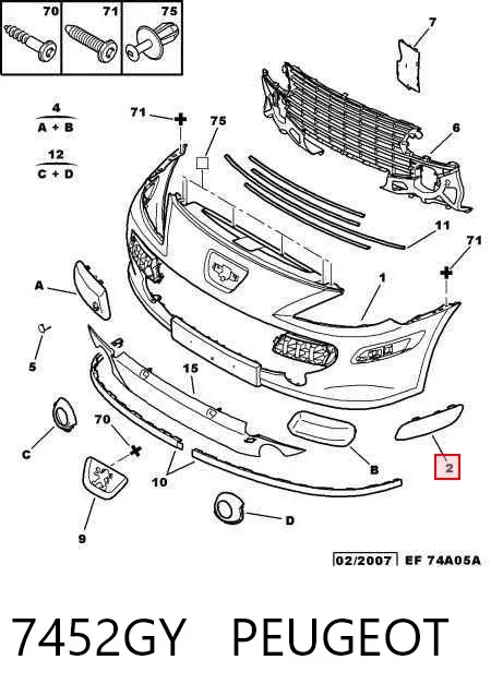 Moldura de parachoques delantera izquierda 7452GY Peugeot/Citroen
