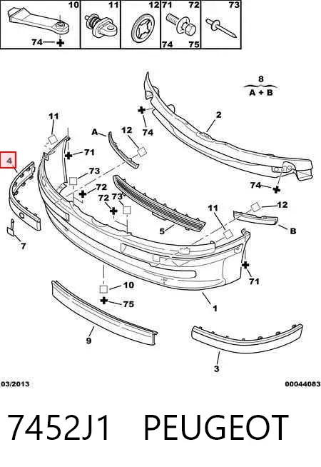 Moldura derecha del parachoques delantero 7452J1 Peugeot/Citroen