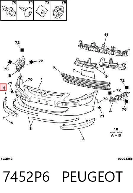 Moldura derecha del parachoques delantero 7452P6 Peugeot/Citroen