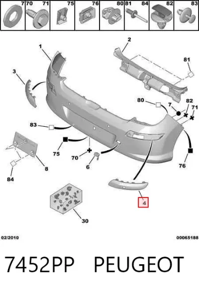 Moldura derecha del parachoques trasero PEUGEOT 7452PP