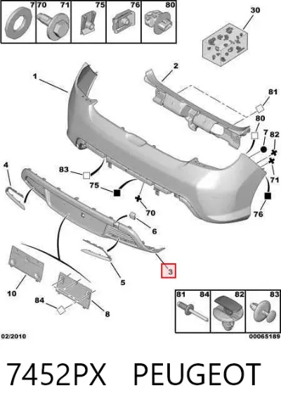 Moldura central del parachoques trasero PEUGEOT 7452PX