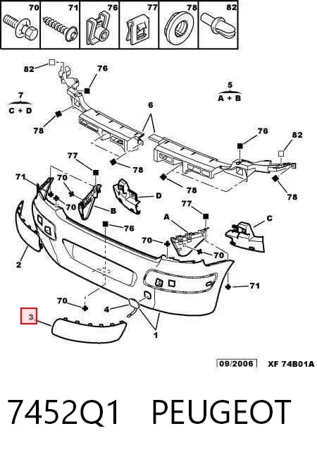 Moldura de parachoques trasero derecho 7452Q1 Peugeot/Citroen