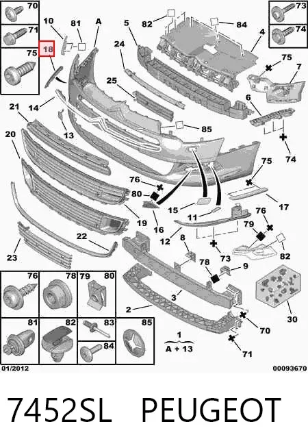 Moldura derecha del parachoques delantero 7452SL Peugeot/Citroen