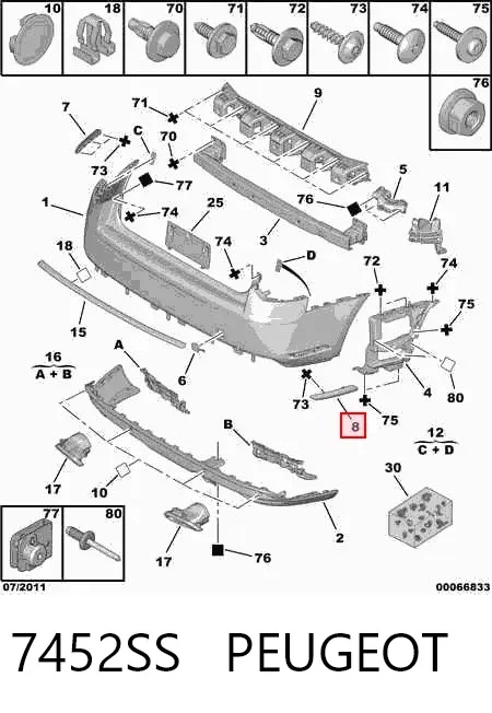 Moldura de parachoques trasero derecho 7452SS Peugeot/Citroen