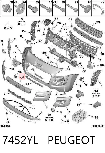 Embellecedor central del parachoques delantero 7452YL Peugeot/Citroen