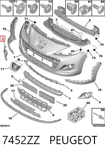 Tapa de rejilla de faro antiniebla delantero derecho 7452ZZ Peugeot/Citroen