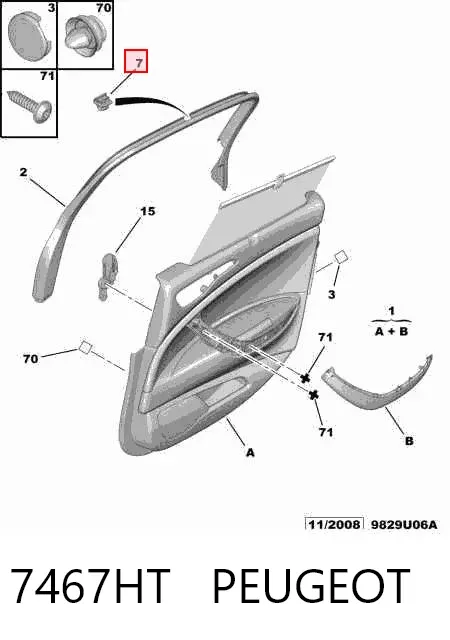 Gancho de la cortinilla parasol de la puerta 7467HT Peugeot/Citroen