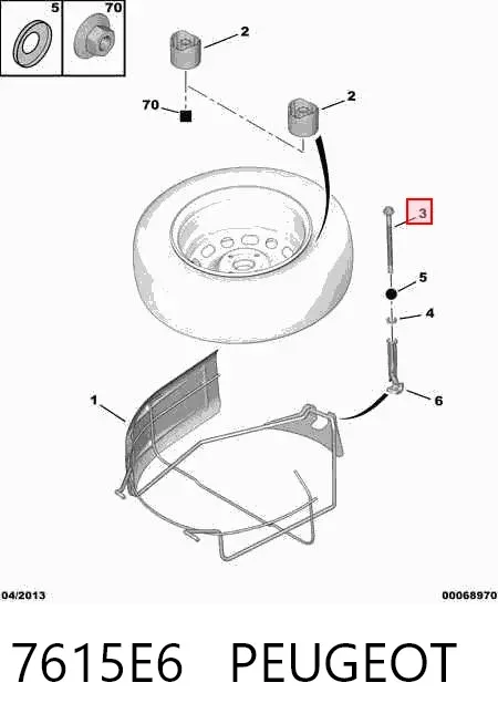 Perno de sujeción de la rueda de repuesto 7615E6 Peugeot/Citroen