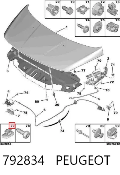 Fijador del soporte del capó PEUGEOT 792834