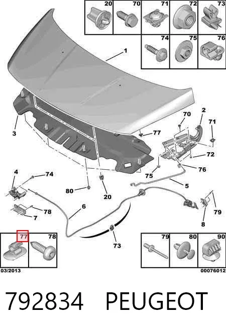 Fijador del soporte del capó 792834 Peugeot/Citroen