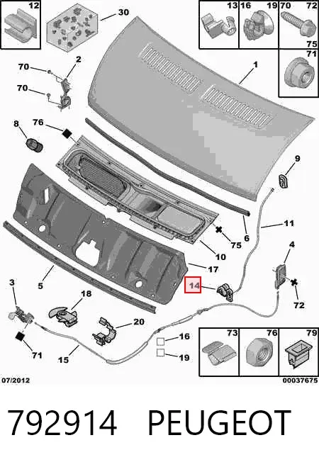 Fijador del soporte del capó 792914 Peugeot/Citroen