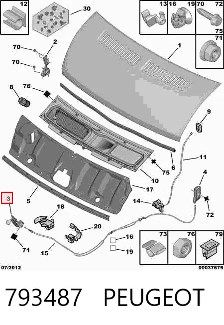 Cerradura de capó 793487 Peugeot/Citroen
