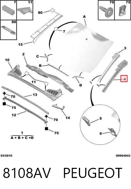 Moldura exterior del pilar delantero izquierdo 8108AV Peugeot/Citroen