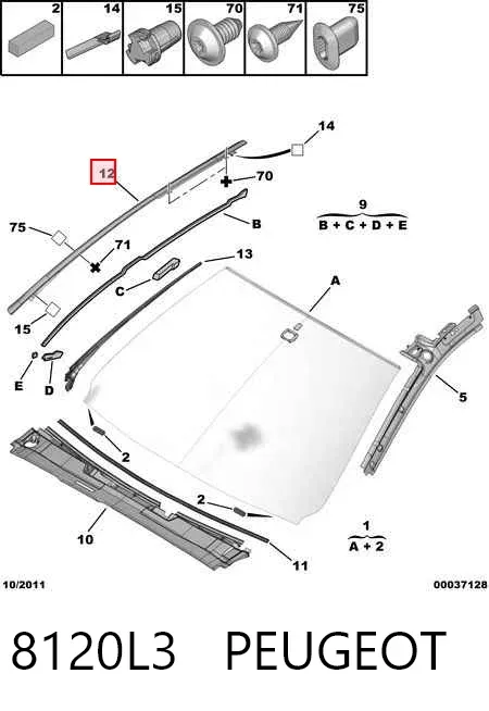 Moldura derecha del parabrisas 8120L3 Peugeot/Citroen