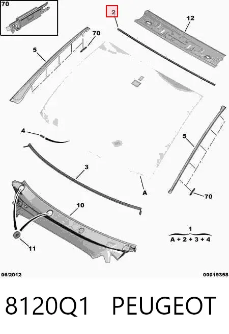 Moldura superior del parabrisas 8120Q1 Peugeot/Citroen
