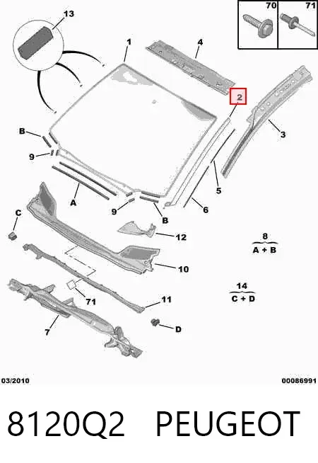 Moldura izquierda del parabrisas 8120Q2 Peugeot/Citroen