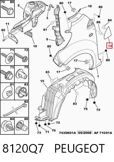 Moldura del guardabarros delantero derecho 8120Q7 Peugeot/Citroen