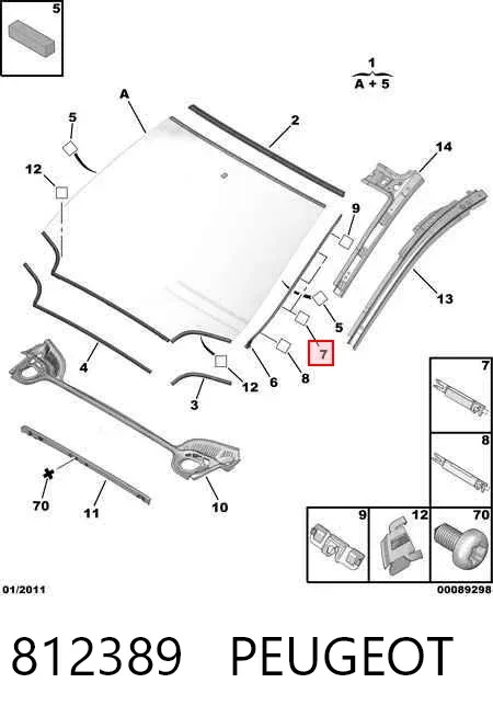 Clip de fijación de moldura de parabrisas 812389 Peugeot/Citroen