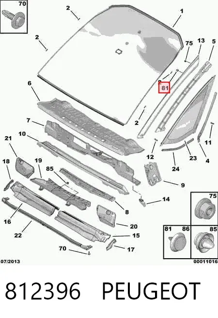 Clip de fijación de moldura de puerta 812396 Peugeot/Citroen