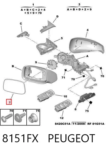 Cristal de espejo retrovisor derecho 8151FX Peugeot/Citroen