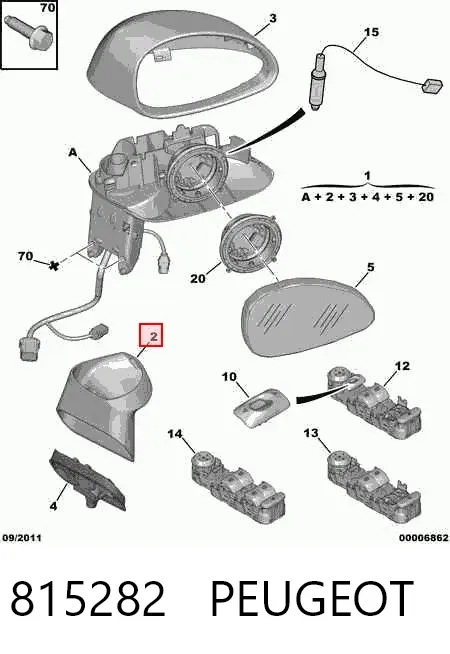 Espejo de retrovisor derecho 815282 Peugeot/Citroen