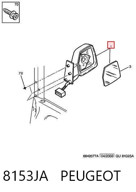 Espejo de retrovisor derecho 8153JA Peugeot/Citroen