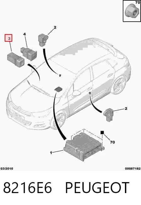 Botón de desactivación del airbag 8216E6 Peugeot/Citroen