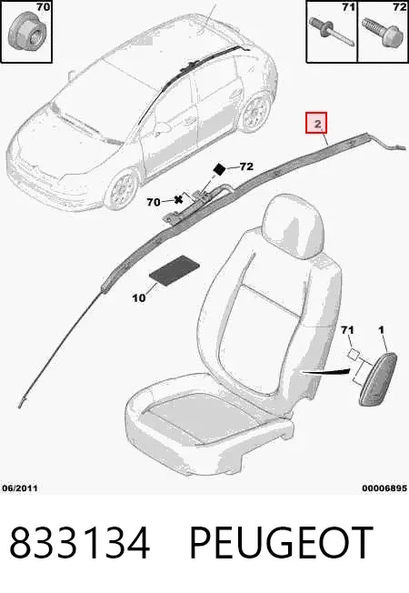 Airbag de cortina lateral derecha 833134 Peugeot/Citroen