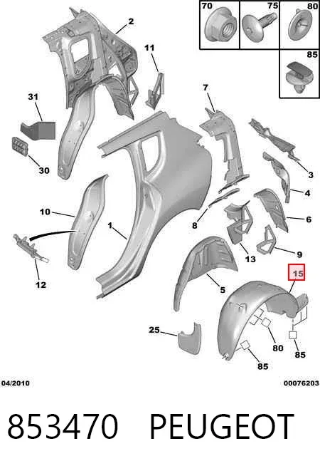 Guardalodo interior derecho, aleta trasera 853470 Peugeot/Citroen