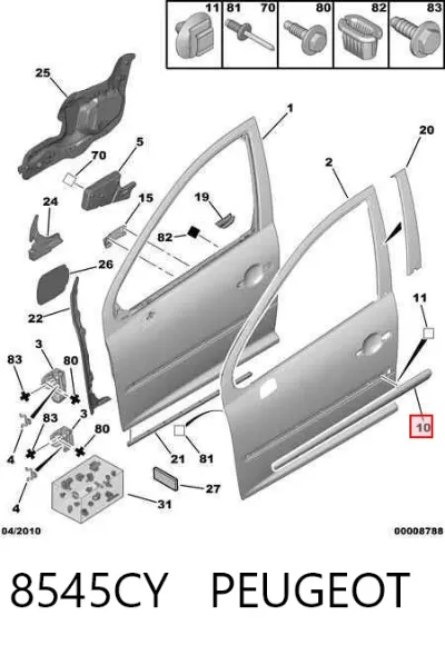 Moldura de puerta delantera derecha PEUGEOT 8545CY