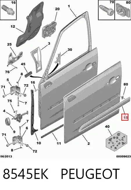 Moldura de puerta delantera izquierda 8545EK Peugeot/Citroen